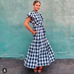 Lady Gang X Express Cotton Navy White Gingham Midi Picnic Dress 6